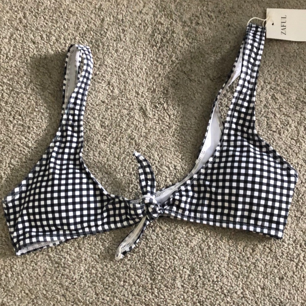 Checkered tie front bathing suit